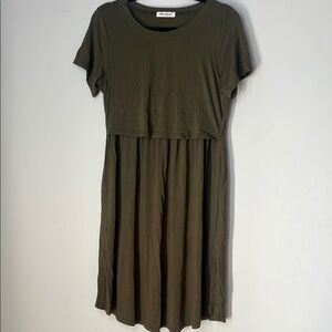 Bearsland Womens Olive Green Maternity & Nursing Stretchy‎ Dress Size Medium